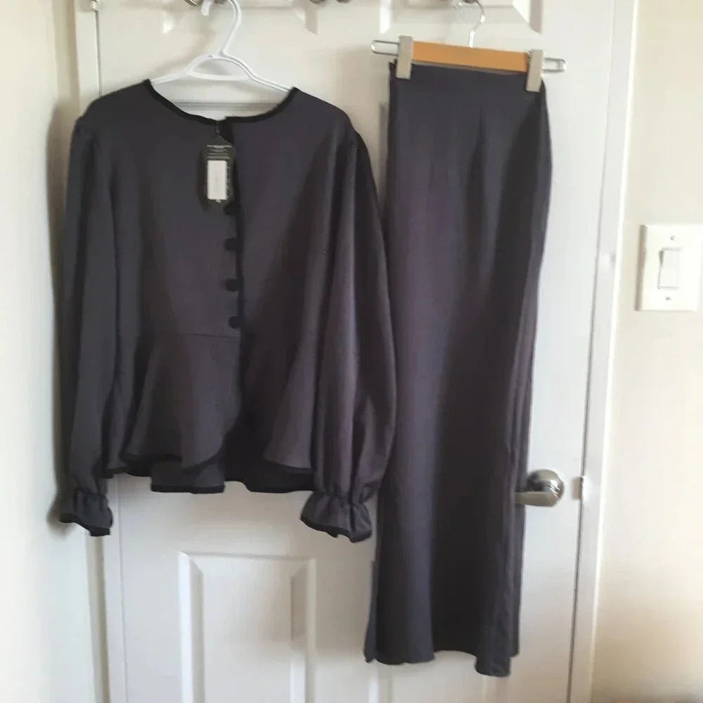 SET Jacket, Skirt maxi , Formal , Femine ,  Gray , Women Plus size EU 48 / US 16